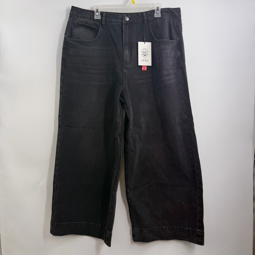 Cider Plus 1XL Wide Leg Jeans Washed Black High Rise Baggy NWT